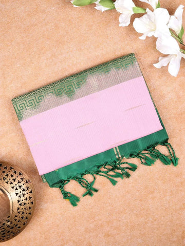 Pink Soft Silk Saree with Zari Butta Design on the Body with Contrast Border - Diadem