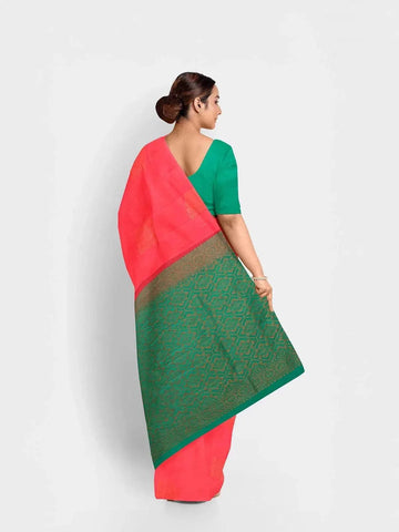 Pink Silk Saree with Zari Butta on the body and without Border - Diadem