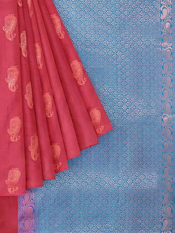 Dark Red Silk Saree with Paisley Motif on the body and Without Border - Diadem