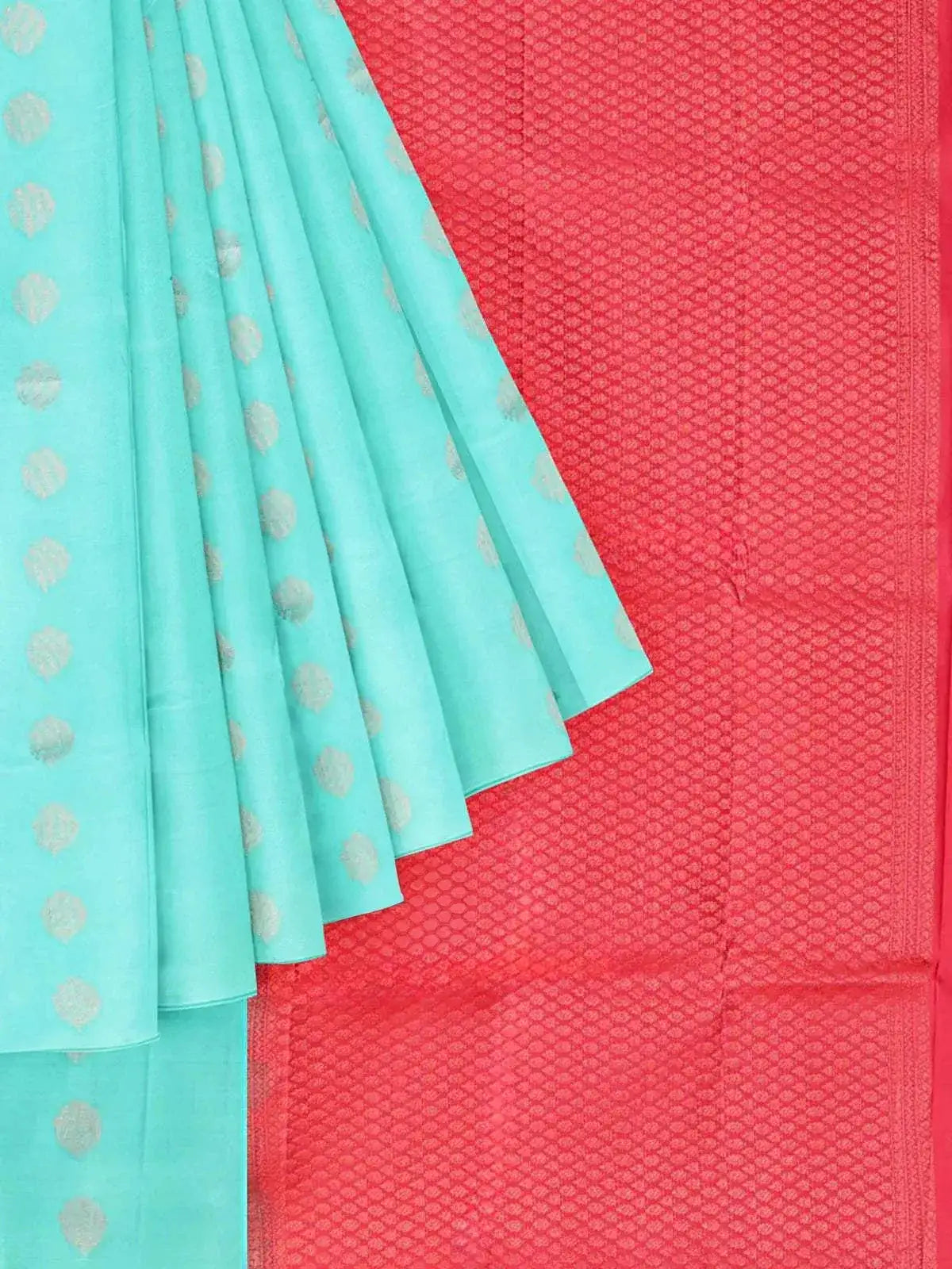 Aqua Green Silk Saree with Zari Butta on the body and Without Border - Diadem