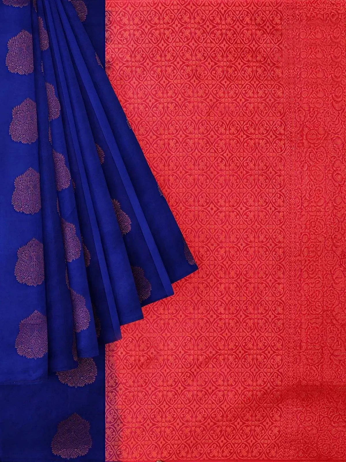 Ink Blue Silk Saree with Zari Butta on the body and without Border - Diadem