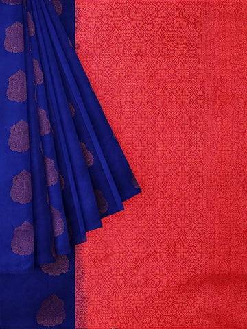 Ink Blue Silk Saree with Zari Butta on the body and without Border - Diadem