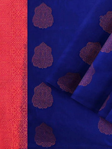 Ink Blue Silk Saree with Zari Butta on the body and without Border - Diadem