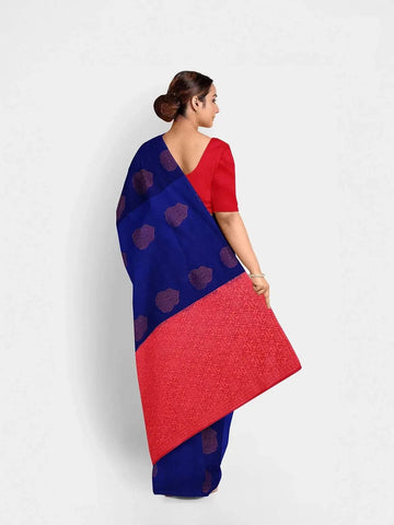 Ink Blue Silk Saree with Zari Butta on the body and without Border - Diadem
