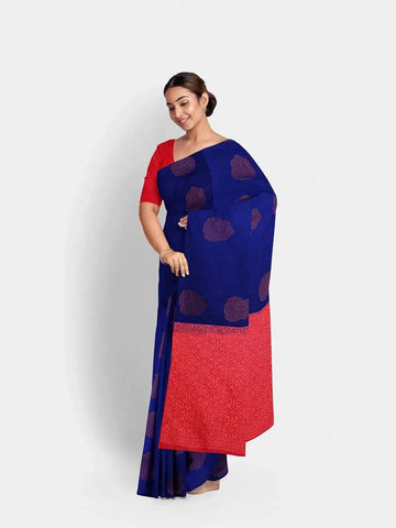 Ink Blue Silk Saree with Zari Butta on the body and without Border - Diadem