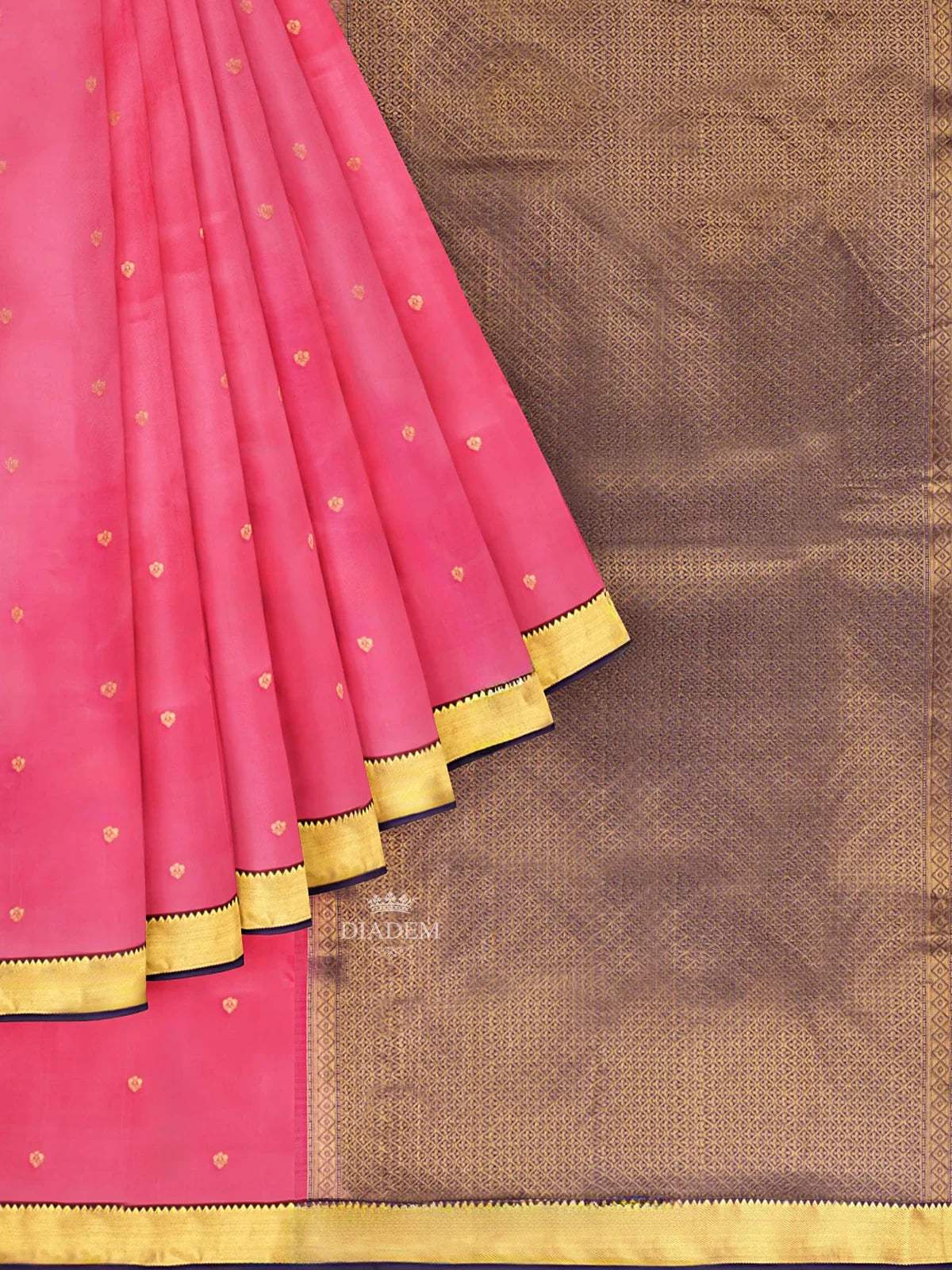 Pink Silk Saree with Zari Butta on the body and Contrast Zari Border - Diadem
