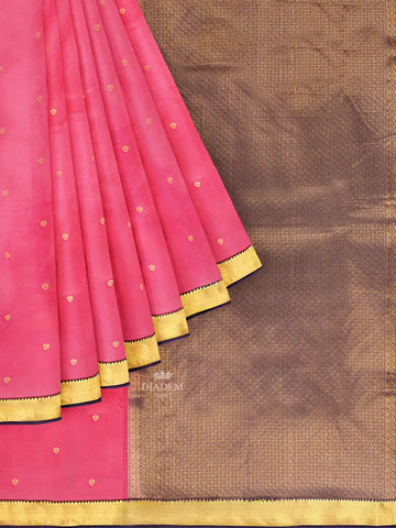 Pink Silk Saree with Zari Butta on the body and Contrast Zari Border - Diadem
