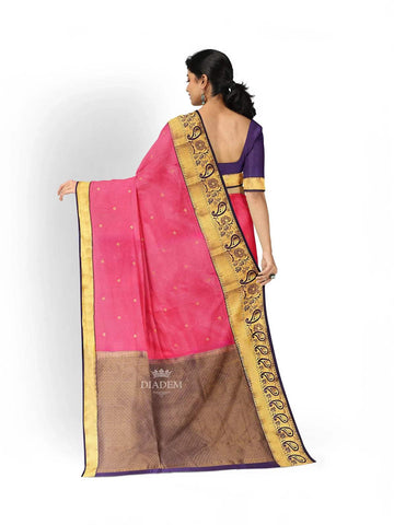 Pink Silk Saree with Zari Butta on the body and Contrast Zari Border - Diadem