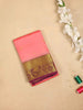 Light Pink Pure Kanchipuram Silk Saree with Floral Design with Designed Zari Border - Diadem