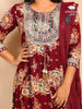 Maroon Straight Cut Salwar Suit for Girls Adorned with Floral Prints and Threadwork Embroidery paired with Dupatta - Diadem