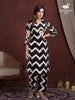 Black and White Straight Cut Salwar Suit Embellished with Chevron Pattern and Floral Prints - Diadem