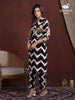Black and White Straight Cut Salwar Suit Embellished with Chevron Pattern and Floral Prints - Diadem