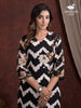 Black and White Straight Cut Salwar Suit Embellished with Chevron Pattern and Floral Prints - Diadem