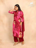 Burgundy Straight Cut Satin Salwar Suit with Floral Prints paired with Dupatta - Diadem