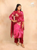 Burgundy Straight Cut Satin Salwar Suit with Floral Prints paired with Dupatta - Diadem