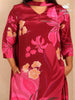 Burgundy Straight Cut Satin Salwar Suit with Floral Prints paired with Dupatta - Diadem