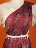 Wine Floral Printed Satin Saree with Designer Blouse and Waist Belt - Diadem