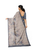 Ivory and Blue Organza Silk Saree with Floral Prints on the body and Embroidery Border - Diadem