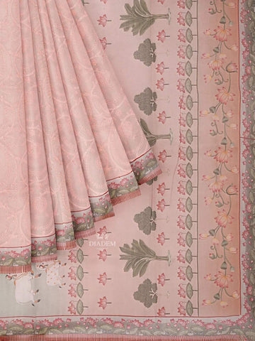 Light Peach Organza Saree with Floral Thread work on the body and Printed Border - Diadem