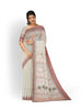 Light Peach Organza Saree with Floral Prints on the body and Thread work Embroidery Border - Diadem