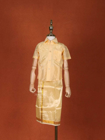 Sandal Silk Dhoti with Matching Half Sleeve Shirt - Diadem