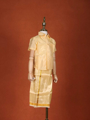 Sandal Silk Dhoti with Matching Half Sleeve Shirt - Diadem