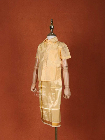 Sandal Silk Dhoti with Matching Half Sleeve Shirt - Diadem