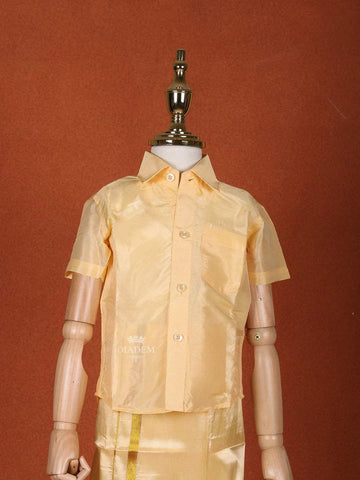 Sandal Silk Dhoti with Matching Half Sleeve Shirt - Diadem