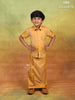 Gold Orange Raw Silk Dhoti with Matching Half Sleeve Shirt - Diadem