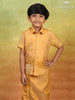 Gold Orange Raw Silk Dhoti with Matching Half Sleeve Shirt - Diadem