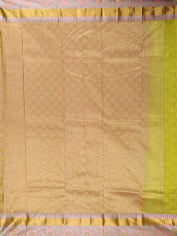 Light Green Pure Kanchipuram Bridal Silk Saree with Geometric Design on the Body with Zari Border - Diadem