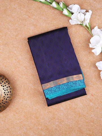 Dark Blue Pure Kanchipuram Bridal Silk Saree with Ikat Design on the Body with Zari Border - Diadem