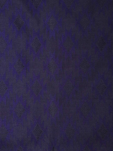 Dark Blue Pure Kanchipuram Bridal Silk Saree with Ikat Design on the Body with Zari Border - Diadem