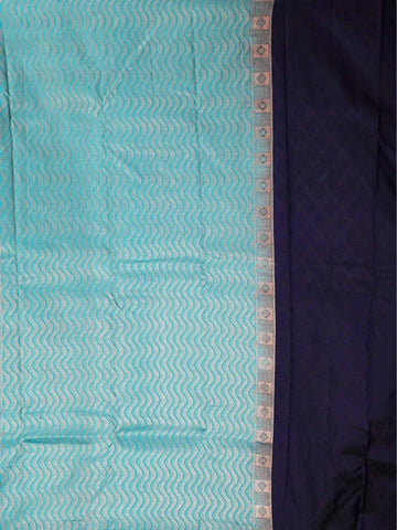 Dark Blue Pure Kanchipuram Bridal Silk Saree with Ikat Design on the Body with Zari Border - Diadem