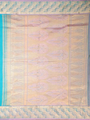 Sky Blue Pure Kanchipuram Bridal Silk Saree with Flower Motif on the Body with Zari Border - Diadem