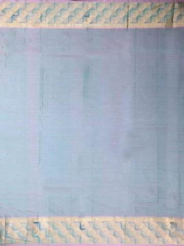 Sky Blue Pure Kanchipuram Bridal Silk Saree with Flower Motif on the Body with Zari Border - Diadem