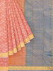 Peach Pure Kanchipuram Silk Saree with Floral Design and Contrast Zari Border - Diadem