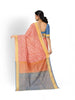 Peach Pure Kanchipuram Silk Saree with Floral Design and Contrast Zari Border - Diadem