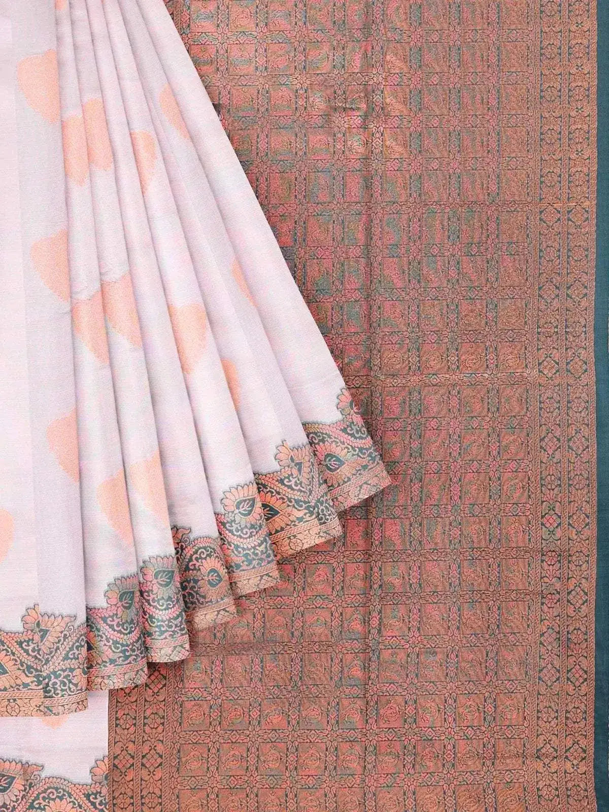 Beige Art Silk Saree with Zari Butta on the body and Floral Zari Border - Diadem