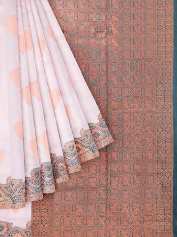 Beige Art Silk Saree with Zari Butta on the body and Floral Zari Border - Diadem