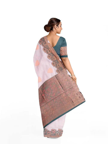 Beige Art Silk Saree with Zari Butta on the body and Floral Zari Border - Diadem