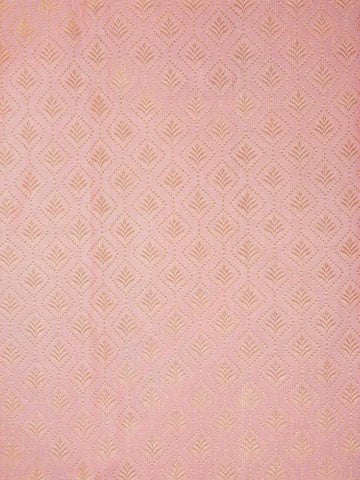 Pale Pink Pure Kanchipuram Silk Saree with Leaf Designs on the Body and with Contrast Border - Diadem