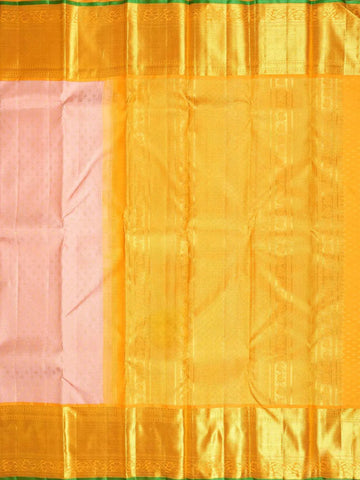 Pale Pink Pure Kanchipuram Silk Saree with Leaf Designs on the Body and with Contrast Border - Diadem