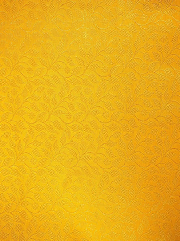 Bright Yellow Pure Kanchipuram Silk Saree with Floral Designs on the Body and with Contrast broad and Small Zari Border - Diadem