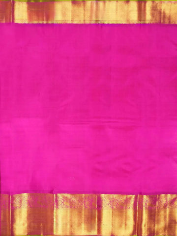 Bright Yellow Pure Kanchipuram Silk Saree with Floral Designs on the Body and with Contrast broad and Small Zari Border - Diadem