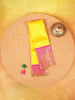 Bright Yellow Pure Kanchipuram Silk Saree with Floral Designs on the Body and with Contrast broad and Small Zari Border - Diadem