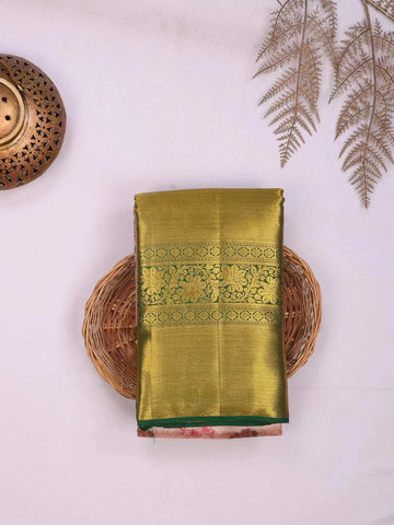 Light Pink Pure Kanchipuram Bridal Silk Saree with Floral Motif on the body and Contrast Zari Border - Diadem