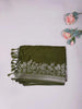 Olive Green Banarasi Saree with Floral Designs on the Body and Zari Border - Diadem
