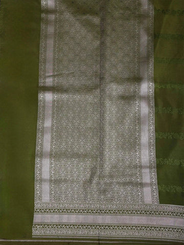 Olive Green Banarasi Saree with Floral Designs on the Body and Zari Border - Diadem