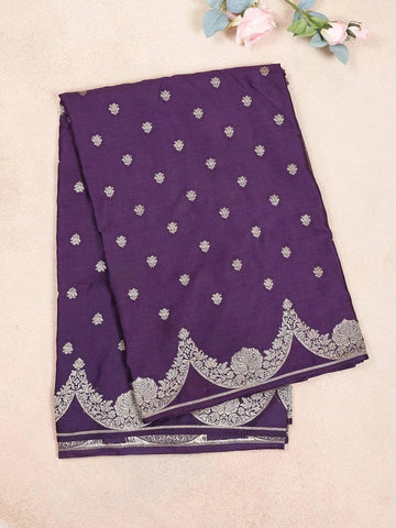 Violet Semi Banarasi Saree with Floral Designs on the body and Zari Border - Diadem